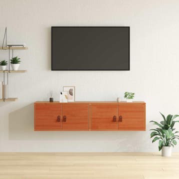 vidaXL Wandkast 2 st Wasbruin 60 x 30 x 30 cm Massief, Huis en Inrichting, Kasten | Wandmeubels, Verzenden, Nieuw