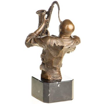 sculptuur, Sculpture en bronze – Buste de saxophoniste jazz, Antiek en Kunst