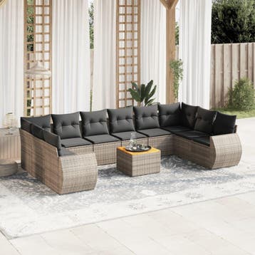 vidaXL 11-delige Loungeset met kussens poly rattan grijs, Verzenden, Nieuw, Loungeset