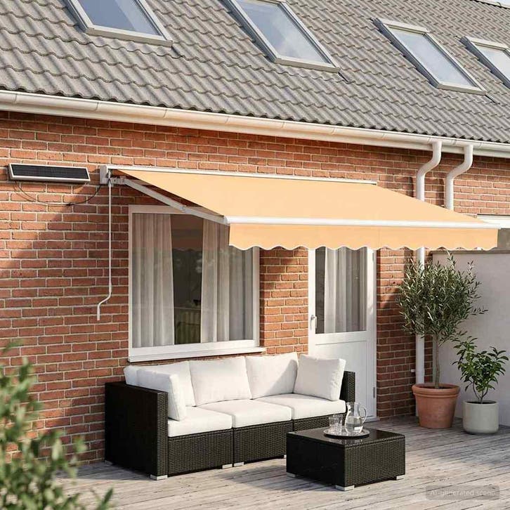 vidaXL Elektrisch Uitschuifbare Zonneluifel Zand 5 × 3,5 m, Tuin en Terras, Zonneschermen, Nieuw, Verzenden