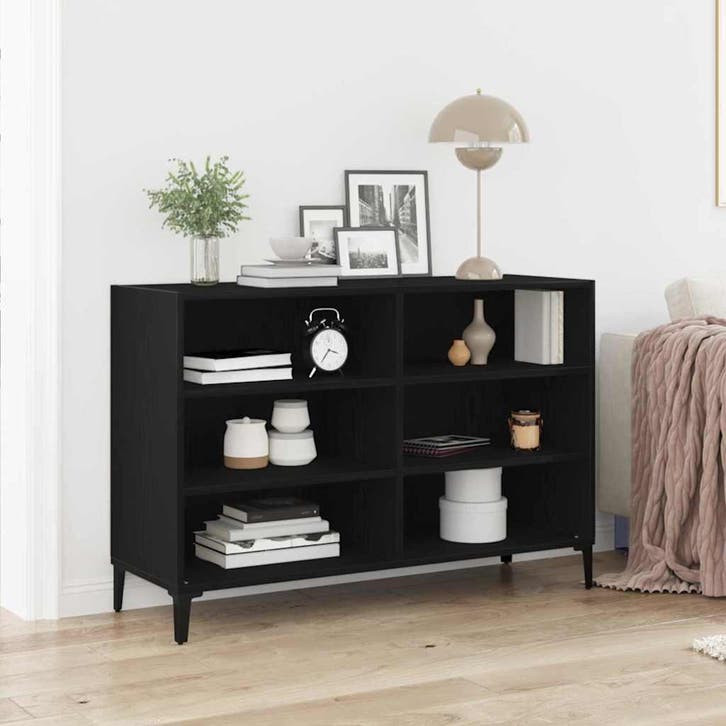 vidaXL Dressoir Zwart Eiken 103,5 x 35 x 70 cm Bewerkt hout, Huis en Inrichting, Kasten | Dressoirs, Nieuw, Verzenden