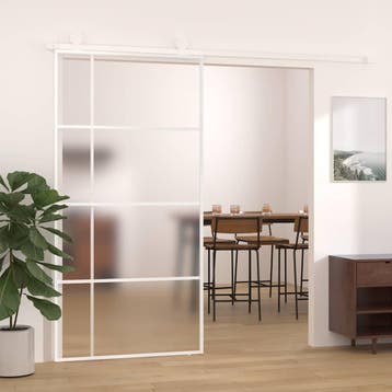 vidaXL Schuifdeur 102,5x205 cm mat ESG-glas en aluminium wit, Verzenden, Nieuw