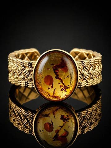 Bague en ambre naturel - Argent 925 plaqué or - Bijou