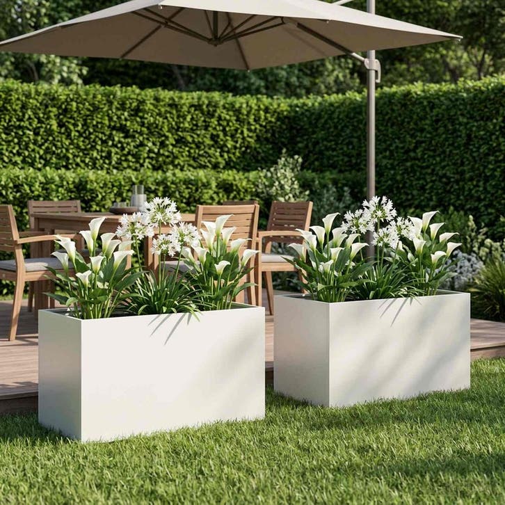 vidaXL Plantenbak 2 st Wit 80 x 50 x 50 cm Koudgewalst staal, Tuin en Terras, Bloempotten, Nieuw, Verzenden