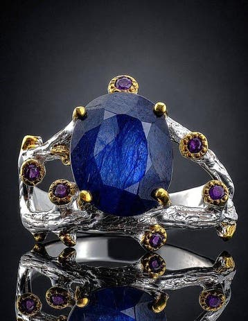 Saffier - Zilver, 925 - Ring - Natuurgeïnspireerd