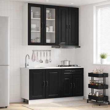 vidaXL Keukenblok KALMAR 4 st Zwart Bewerkt hout, Huis en Inrichting, Kasten | Overige, Verzenden, Nieuw