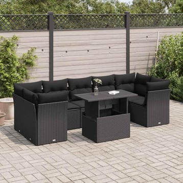vidaXL 8-delige Loungeset met kussens poly rattan zwart, Verzenden, Nieuw, Loungeset