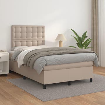 vidaXL Boxspring met matras kunstleer cappuccinokleurig, Verzenden