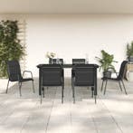 vidaXL 7-delige Tuinset textileen en staal zwart, Verzenden, Tuinset