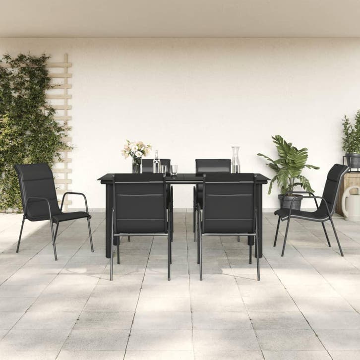 vidaXL 7-delige Tuinset textileen en staal zwart, Jardin & Terrasse, Ensembles de jardin, Envoi