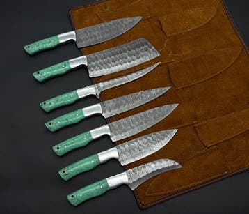 Japanese Style Kitchen Knife SET With Leather BAG Included -, Antiek en Kunst, Antiek | Keukengerei