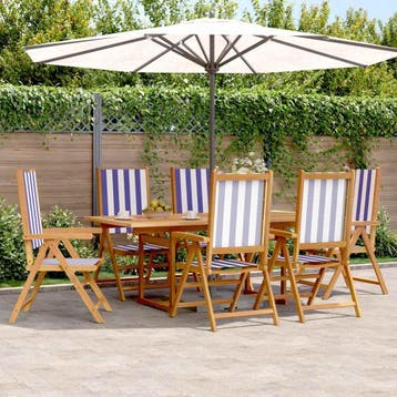 vidaXL 7-delige Tuinset massief hout en stof blauw en wit, Tuin en Terras, Verzenden, Nieuw, Tuinset