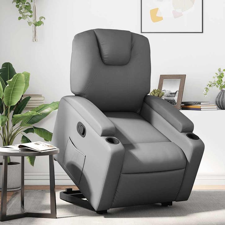vidaXL Sta-op-stoel kunstleer grijs, Maison & Meubles, Fauteuils, Envoi