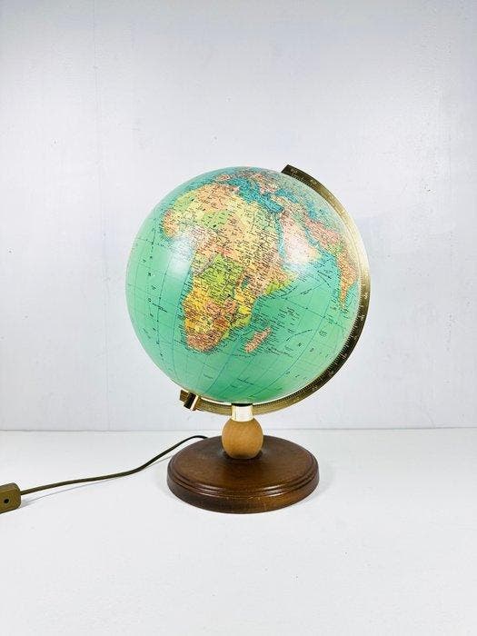 JRO - Globe tafellamp - Verlichte bureaaglobe met koperen, Antiek en Kunst, Curiosa en Brocante