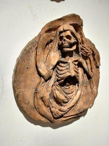 Beeld, Memento mori - 20 cm - Terracotta, Antiek en Kunst