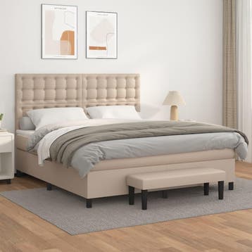 vidaXL Boxspring met matras kunstleer cappuccinokleurig, Verzenden