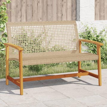 vidaXL Tuinbank 112 cm poly rattan en acaciahout beige, Verzenden