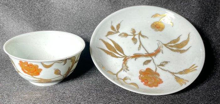 Sorbet en zijn schaaltje met decoraties van gouden bloemen, Antiek en Kunst, Antiek | Overige Antiek