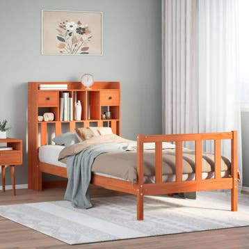 vidaXL Bed met boekenkast zonder matras grenenhout wasbruin, Huis en Inrichting, Verzenden, Nieuw