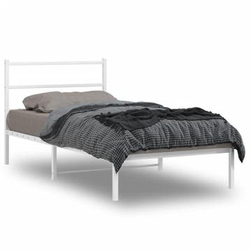 vidaXL Bedframe met hoofdbord metaal wit 100x200 cm, Verzenden
