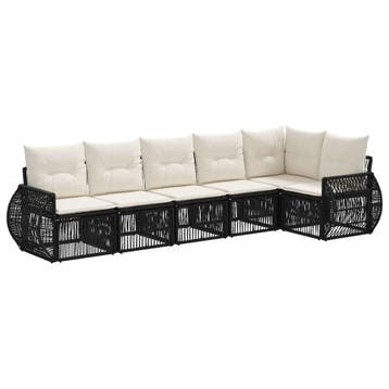 vidaXL Tuinbank Set 6 pcs Zwart en Crème Wit poly rattan, Verzenden, Nieuw