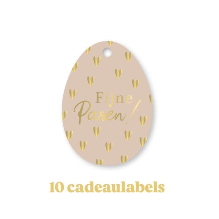 10x Cadeaulabel - VROLIJK PASEN - Beige - goudfolie - paa..., Divers, Cartes de voeux, Envoi
