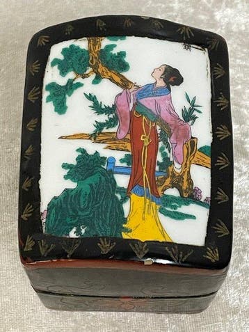 Oosters Lakdoosje - Doos - Hout, Porselein - Prachtig, Antiek en Kunst