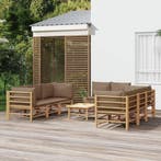 vidaXL 9-delige Loungeset met kussens bamboe taupe, Verzenden, Loungeset