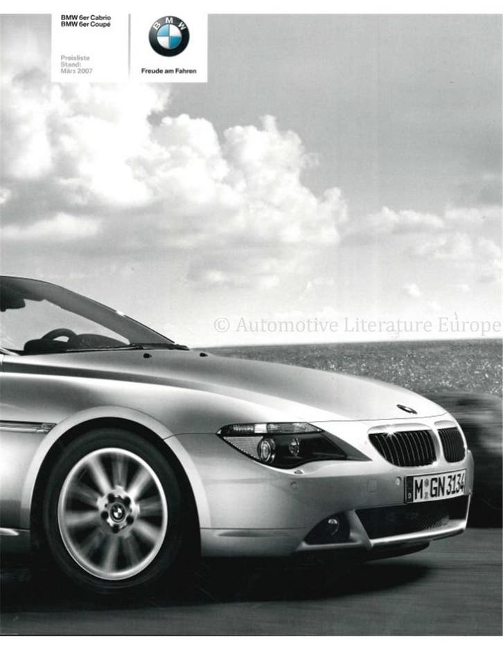 2007 BMW 6 SERIE COUPÉ & CABRIO PRICELIJST DUITS, Boeken, Auto's | Folders en Tijdschriften, Ophalen of Verzenden