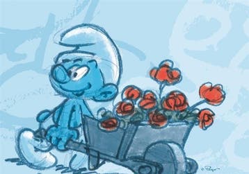 De Smurfen Kruiwagen met Rozen Postkaart, Verzamelen, Ophalen of Verzenden, Nieuw