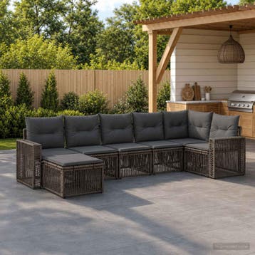 vidaXL Tuinbank Set 7 st Grijs en Donkergrijs poly rattan, Verzenden, Nieuw
