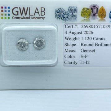 Zonder minimumprijs - 2 pcs Diamant (Natuurlijk) - 1.12 ct -, Bijoux, Sacs & Beauté, Pierres précieuses