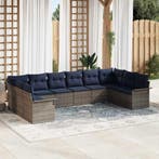 vidaXL Tuinbank Set met kussen 10 pcs Grijs poly rattan, Tuin en Terras, Verzenden, Nieuw