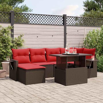 vidaXL 7-delige tuinbankset met kussens, bruin polyrotan, Verzenden