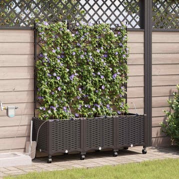 vidaXL Tuin Plantenbak met Irrigatie en Wielen 3 st Bruin PP, Verzenden, Nieuw