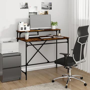 vidaXL Bureau 100x50x90 cm bewerkt hout en ijzer gerookt, Verzenden