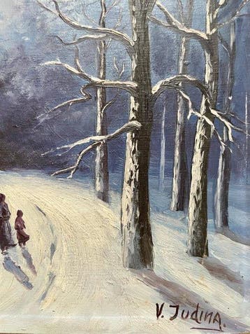 Russische school (XX) - Crépuscule d’hiver, le retour à la