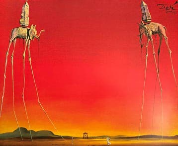 Salvador Dalí (after) - “Les Elephants, 1948”. Gesigneerd en, Antiek en Kunst