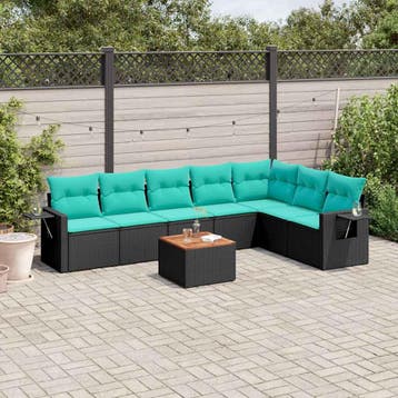 vidaXL 8-delige tuinbankset met kussens, zwart polyrotan, Verzenden, Nieuw