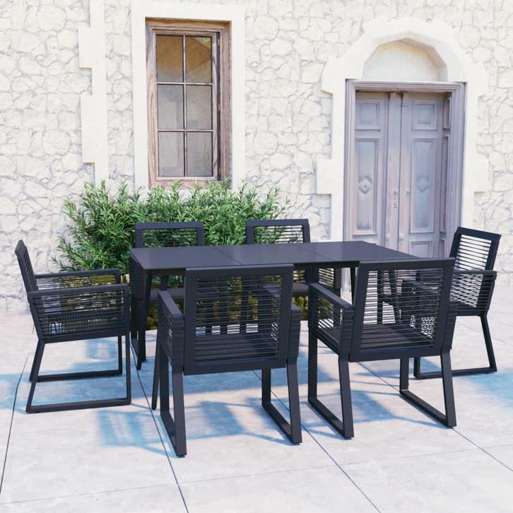 vidaXL 7-delige Tuinset PVC-rattan zwart, Tuin en Terras, Tuinsets en Loungesets, Tuinset, Nieuw, Verzenden