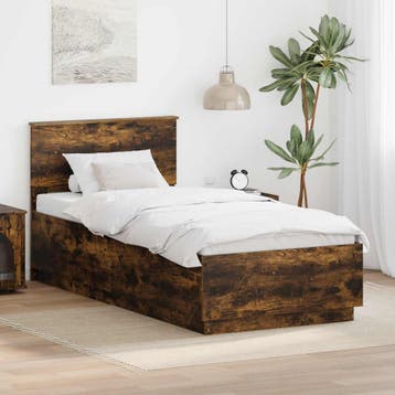 vidaXL Bedframe met hoofdeinde Rook Eiken 90 x 190 cm, Verzenden, Nieuw