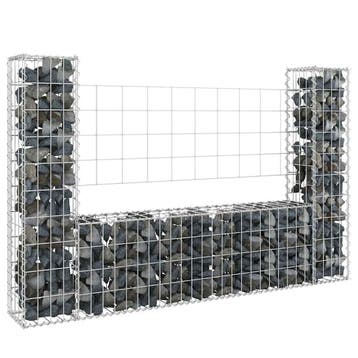 vidaXL Schanskorf U-vormig met 2 palen 140x20x100 cm ijzer, Tuin en Terras, Tuinhekken en Hekwerk, Verzenden, Nieuw