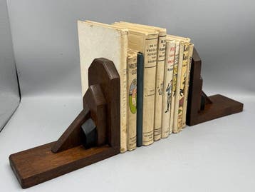 Houten boekensteunen – Amsterdamse School stijl -, Antiek en Kunst