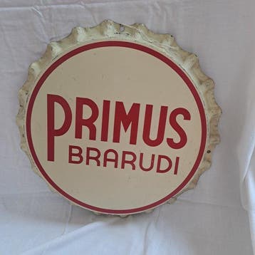 primus bier - Primus Brarudi kroonkurk - Reclamebord - blik