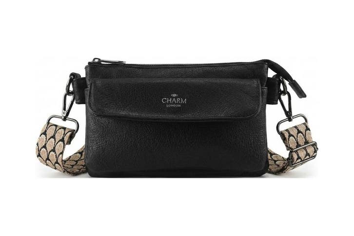 Charm London Schoudertas Zwart, Handtassen en Accessoires, Tassen | Damestassen, Zwart, Zo goed als nieuw, Verzenden