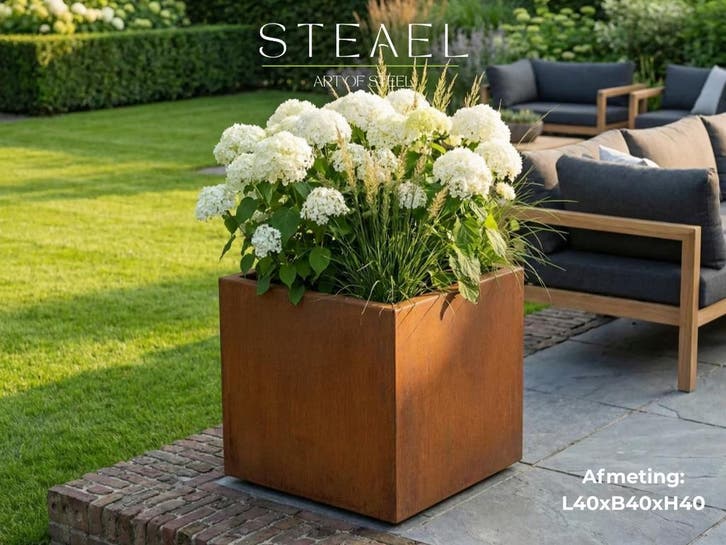 Cortenstaal plantenbak - bloembak vierkant - 40 x 40 x 40 cm, Tuin en Terras, Bloembakken en Plantenbakken, 30 tot 60 cm, Minder dan 60 cm