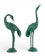 sculptuur, Pair of Graceful Cranes - 60 cm - Brons
