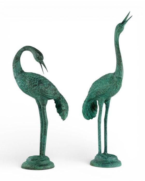 sculptuur, Pair of Graceful Cranes - 60 cm - Brons, Antiek en Kunst, Curiosa en Brocante