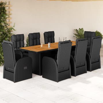 vidaXL 9-delige Tuinset poly rattan zwart, Verzenden, Nieuw, Tuinset