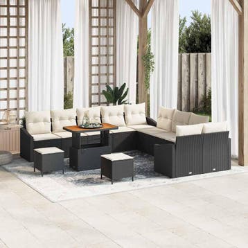 vidaXL Tuinbank Set met kussen met opslag 13 pcs Zwart Poly, Verzenden, Nieuw